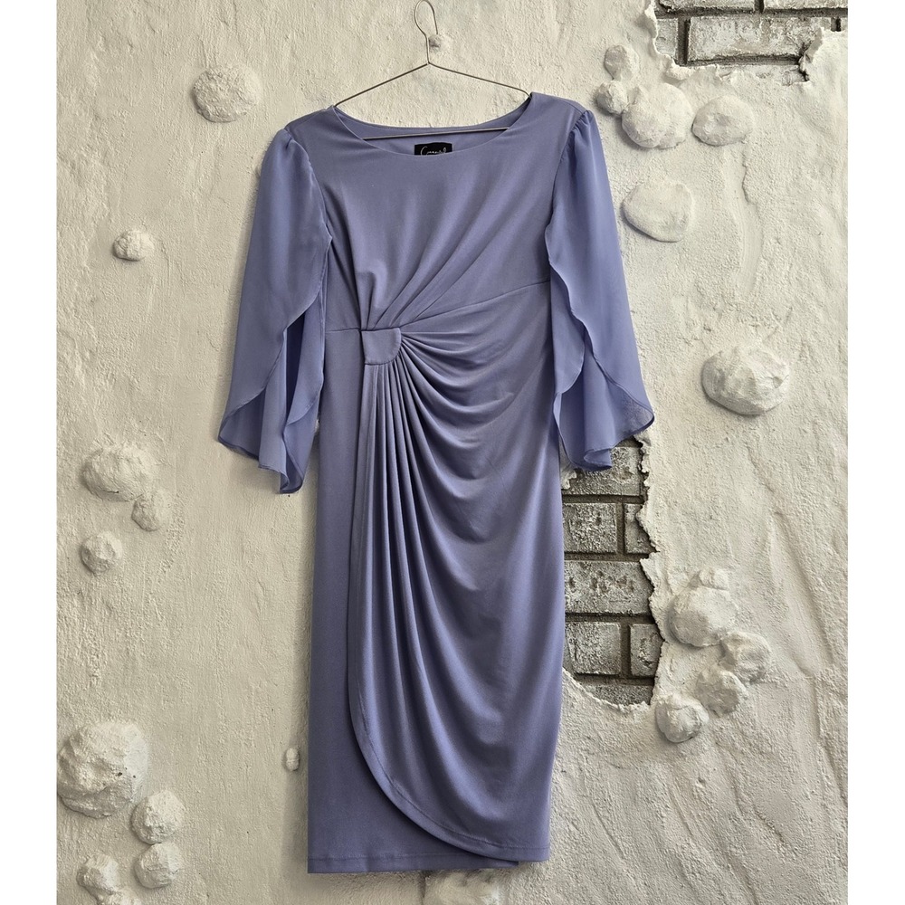 Connected Apparel Lavender Side Knot Chiffon Cape Sleeve Sheath Dress Size 4